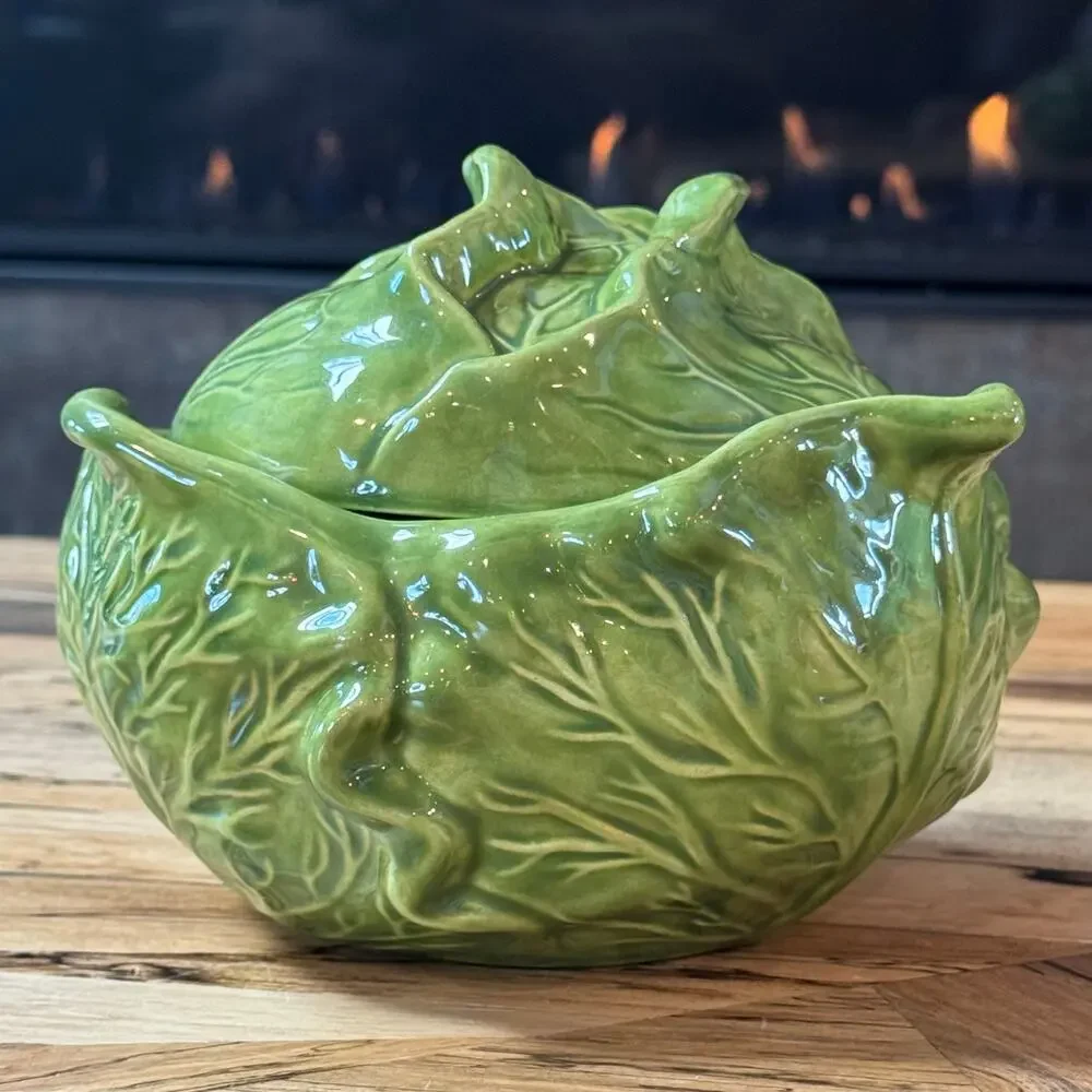 Vintage Holland Mold Green Cabbage Lettuce Tureen Lidded Serving Bowl 1970s
